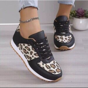 Size 11 Woman’s Wedge Trainer Sport Sneakers Walking Shoes Cheetah/leopard Print